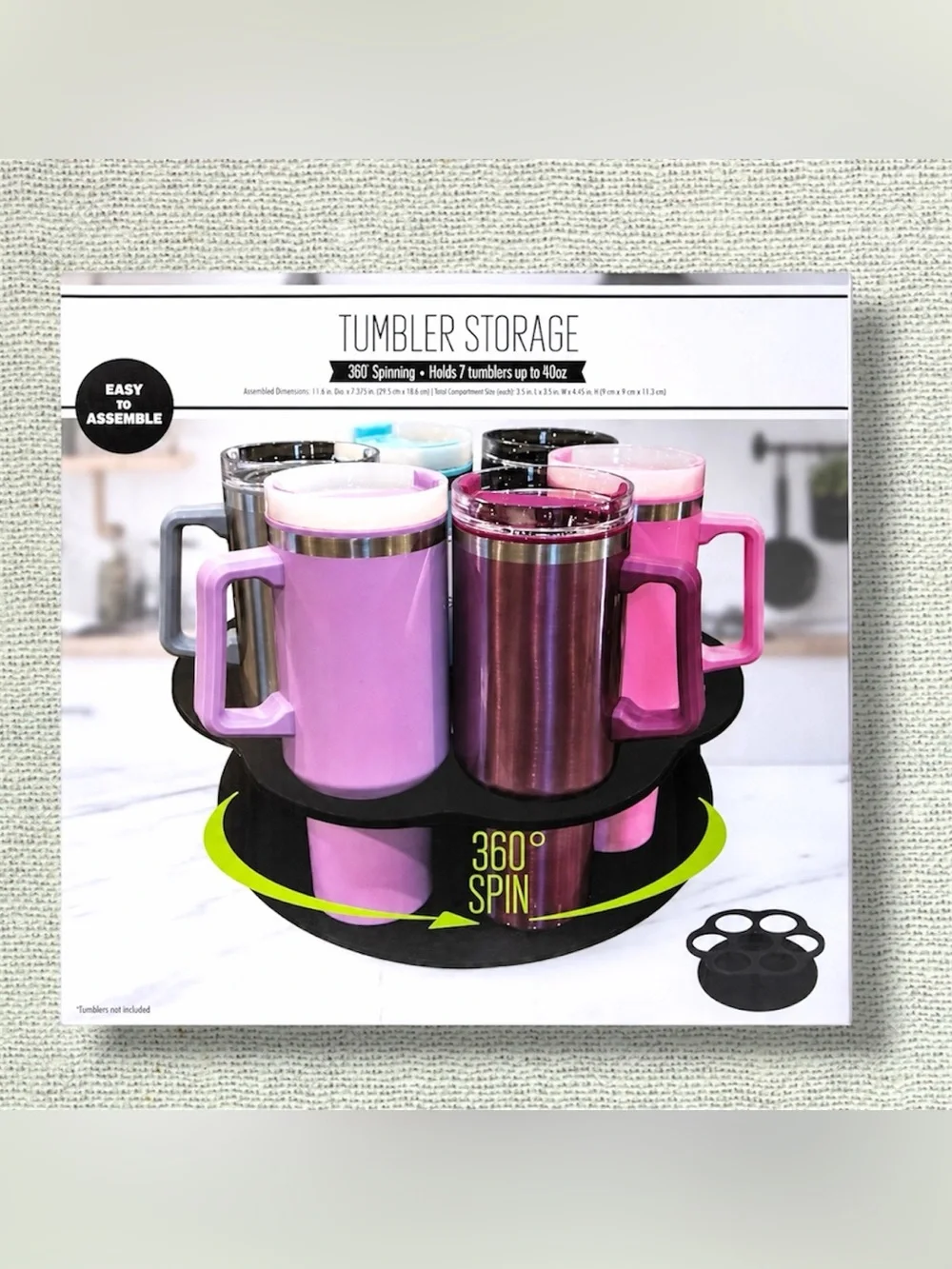 NEW 360° Rotating Tumbler Organizer 7 Cup 40oz Storage